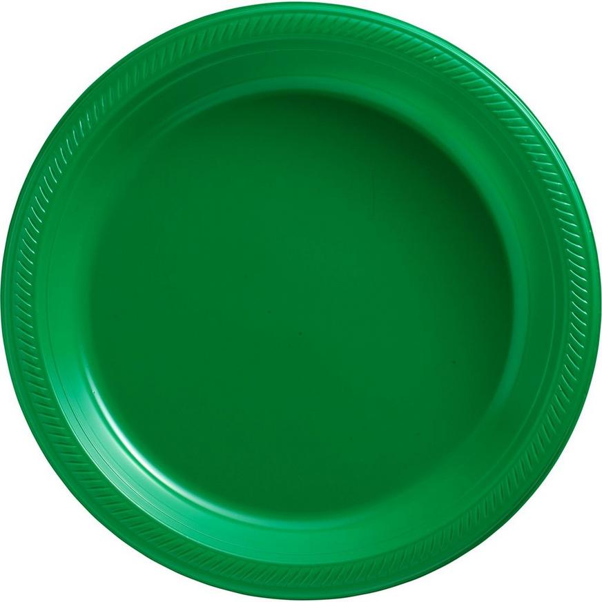 Festive Green Plastic Dinner Plates, 10.25in, 50ct